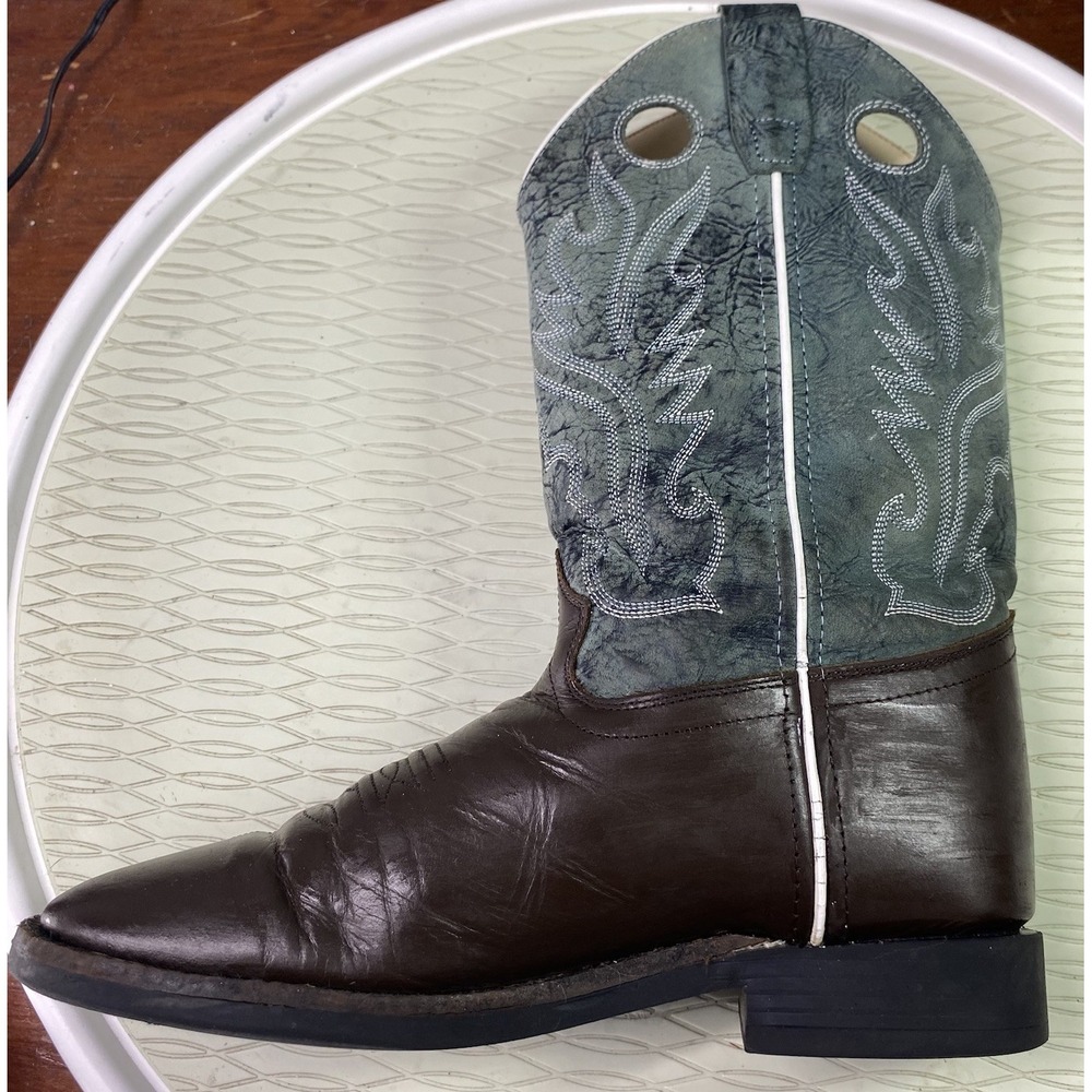 OLD WEST Women/Youth Leather Western Cowgirl Boots Cowboy Brown&Green Sz.6 D - Picture 10 of 12